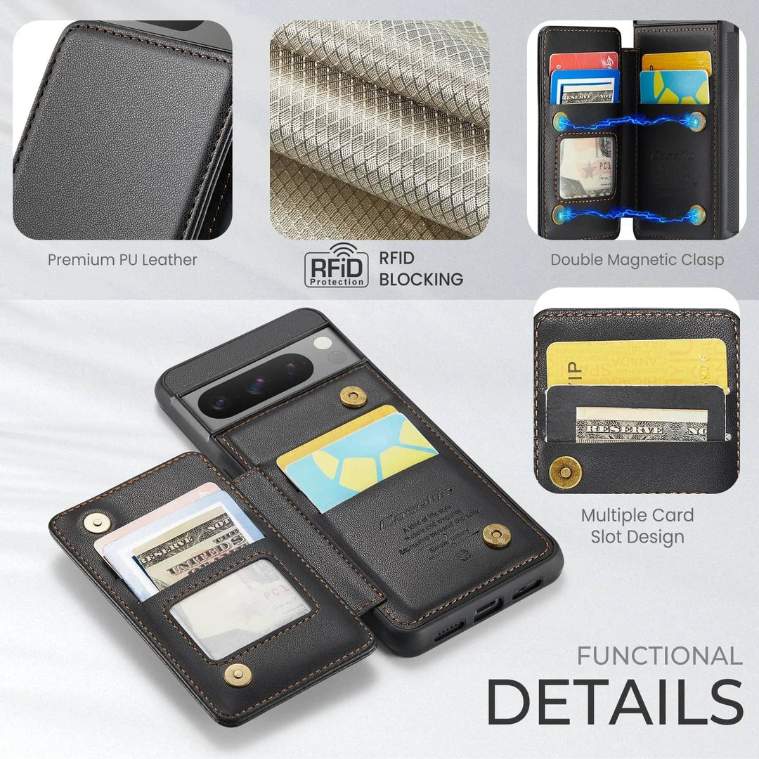 RFID Flip Leather Wallet Case For Google Pixel