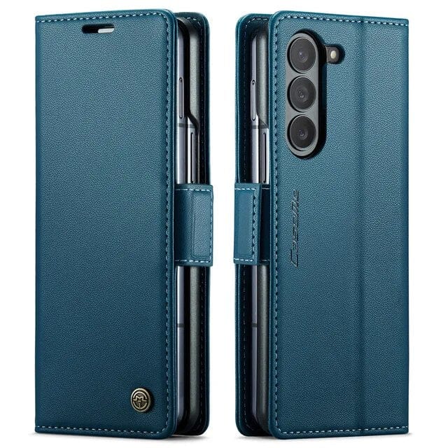 RFID Leather Card Holder Case For Samsung Z Fold Samsung Z Fold 5 / Blue