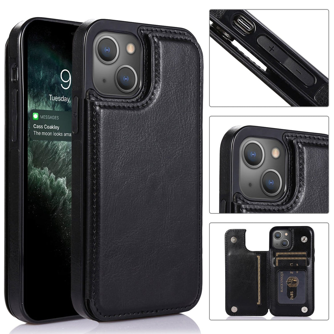 Flip Leather Phone Wallet Case iPhone 15 / Black