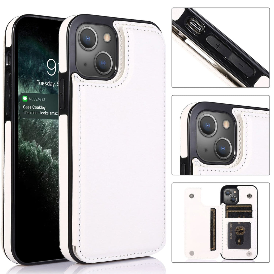 Flip Leather Phone Wallet Case iPhone 15 / White