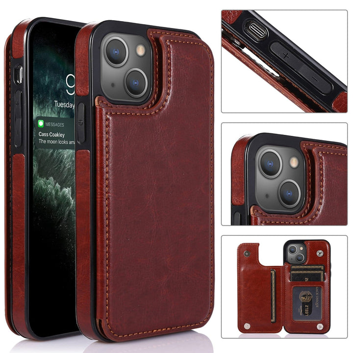 Flip Leather Phone Wallet Case iPhone 15 / Brown