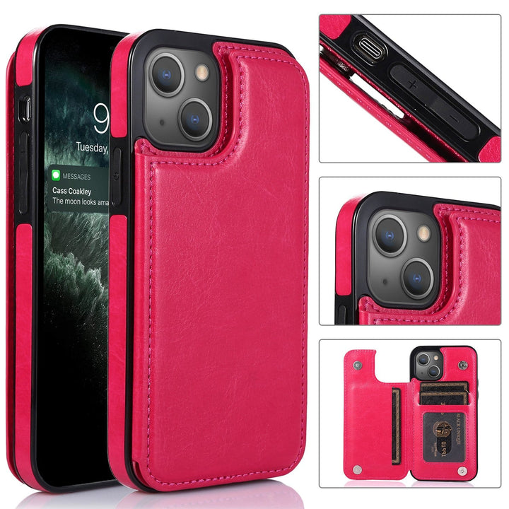 Flip Leather Phone Wallet Case iPhone 15 / Rose Red