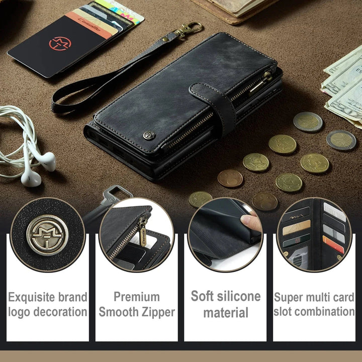 Zipper Leather Wallet Case For Google Pixel