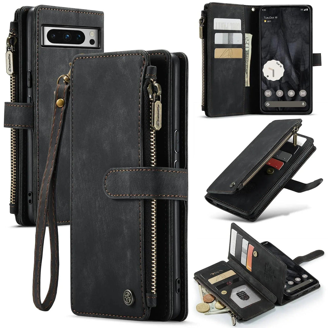 Zipper Leather Wallet Case For Google Pixel