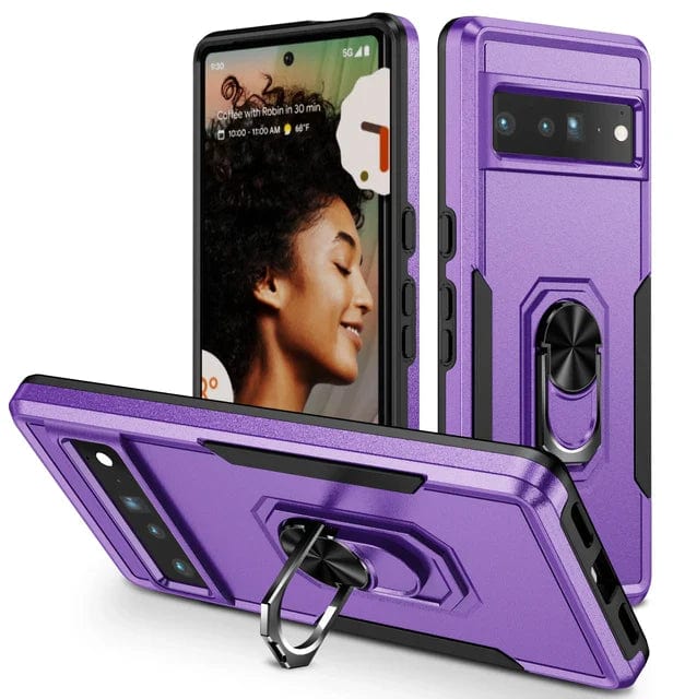 Shockproof Phone Case With Ring Grip For Google Pixel Google Pixel 9 Pro XL / Purple and Black