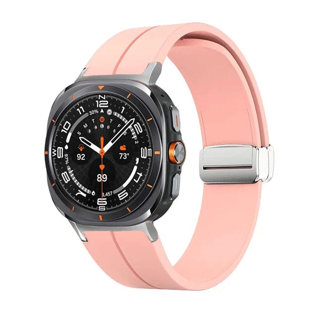 Magnetic Silicone Sports Watch Strap For Samsung Galaxy Watch 7 Ultra 47mm / Pink-Silver