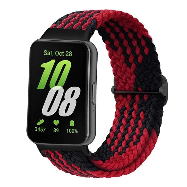 Braided Sports Watch Strap For Samsung Galaxy Fit 3 Red Black