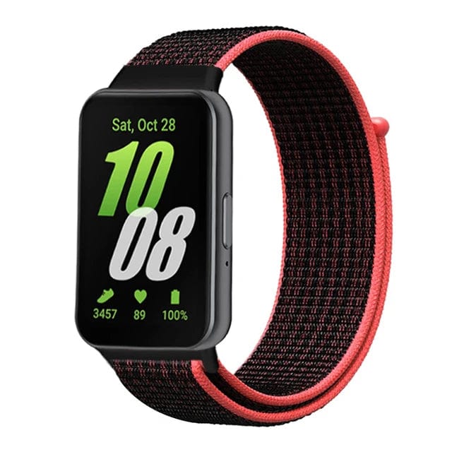 Nylon Sports Watch Band For Samsung Galaxy Fit 3 Red Black