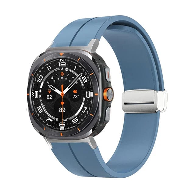 Magnetic Silicone Sports Watch Strap For Samsung Galaxy Watch 7 Ultra 47mm / Blue-Silver