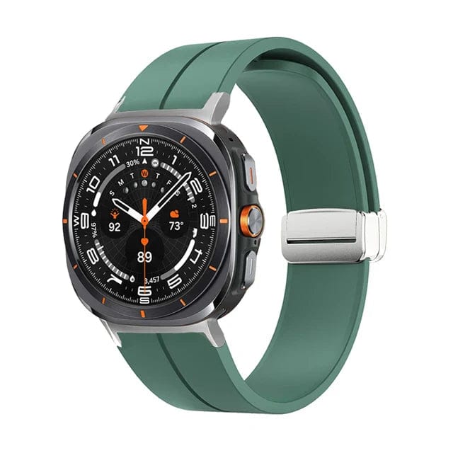 Magnetic Silicone Sports Watch Strap For Samsung Galaxy Watch 7 Ultra 47mm / Pine Green-Silver