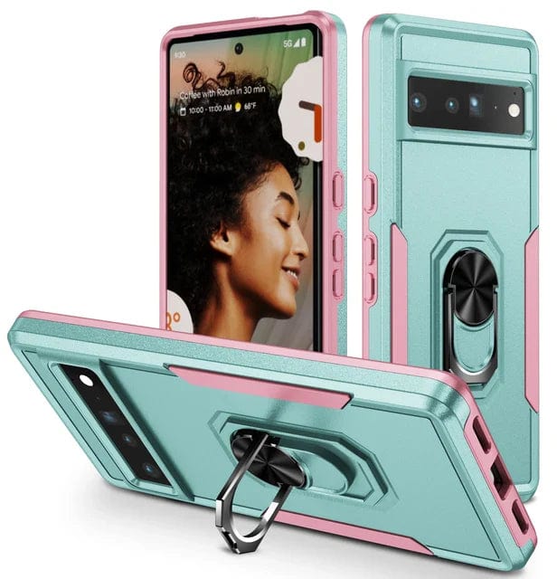 Shockproof Phone Case With Ring Grip For Google Pixel Google Pixel 9 Pro XL / Mint and Pink