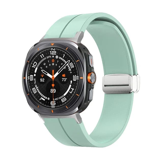 Magnetic Silicone Sports Watch Strap For Samsung Galaxy Watch 7 Ultra 47mm / Light Green-Silver