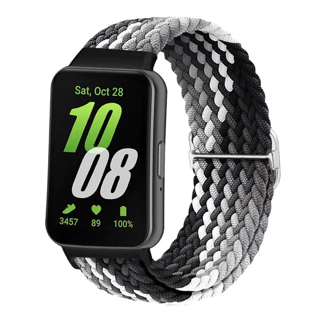 Braided Sports Watch Strap For Samsung Galaxy Fit 3 Black Grey