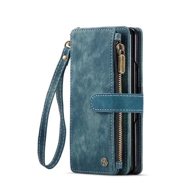 Zipper Leather Wallet Case For Google Pixel Google Pixel Fold / Blue