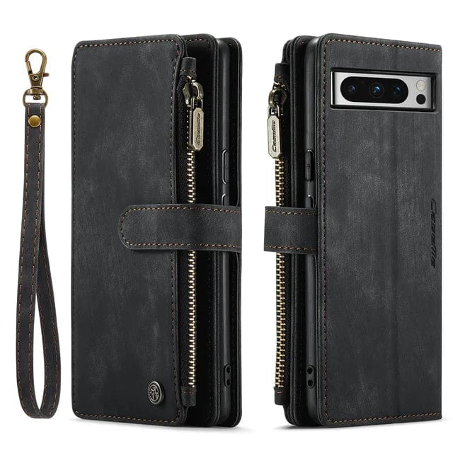 Zipper Leather Wallet Case For Google Pixel