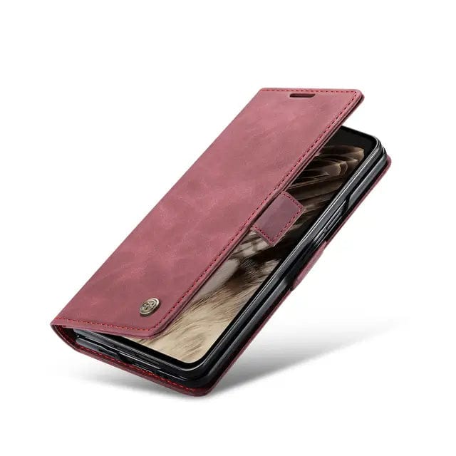 Slim Magnetic Leather Case For Google Pixel Fold Wine Red