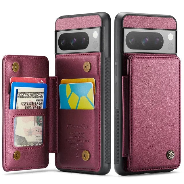 RFID Flip Leather Wallet Case For Google Pixel Google Pixel Fold / Wine Red