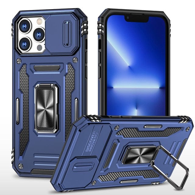 Magnetic Phone Case With Kickstand & Camera Cover iPhone 15 / Dark Blue