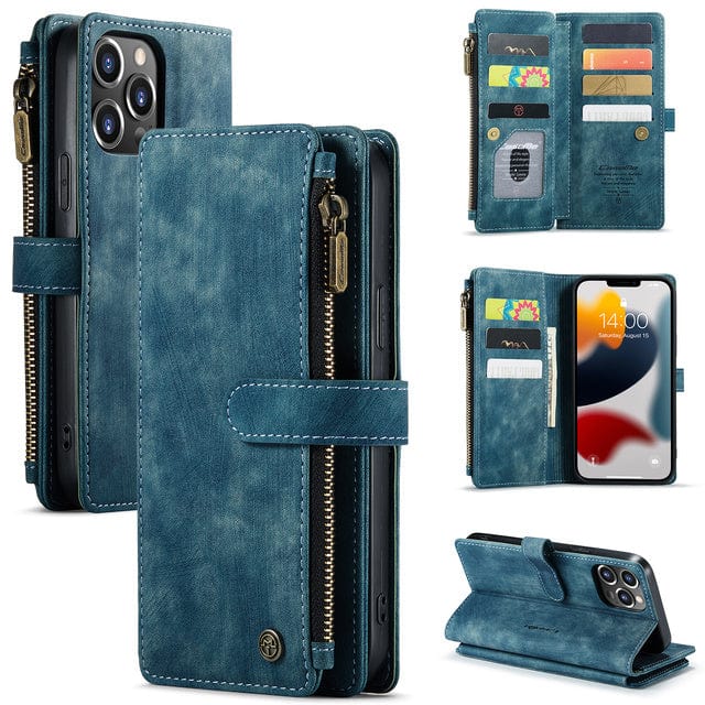 Zipper Leather Wallet Phone Case iPhone 15 / Blue