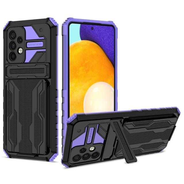 Shockproof Card Holder Case With Kickstand For Samsung A Series Samsung A34 5G / Purple