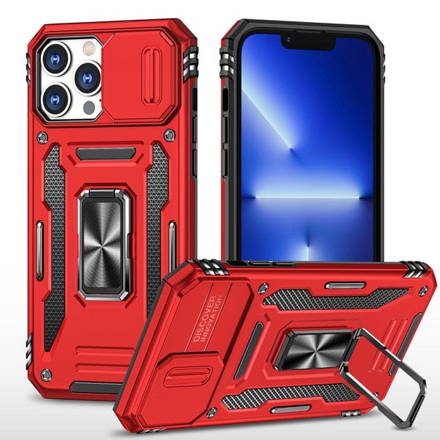 Magnetic Phone Case With Kickstand & Camera Cover iPhone 15 / Red