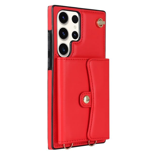 Cardholder Leather Case With Lanyard for Samsung S Series Samsung S9 / Red
