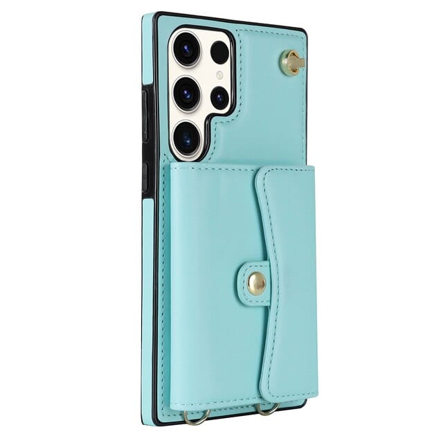 Cardholder Leather Case With Lanyard for Samsung S Series Samsung S9 / Light Blue