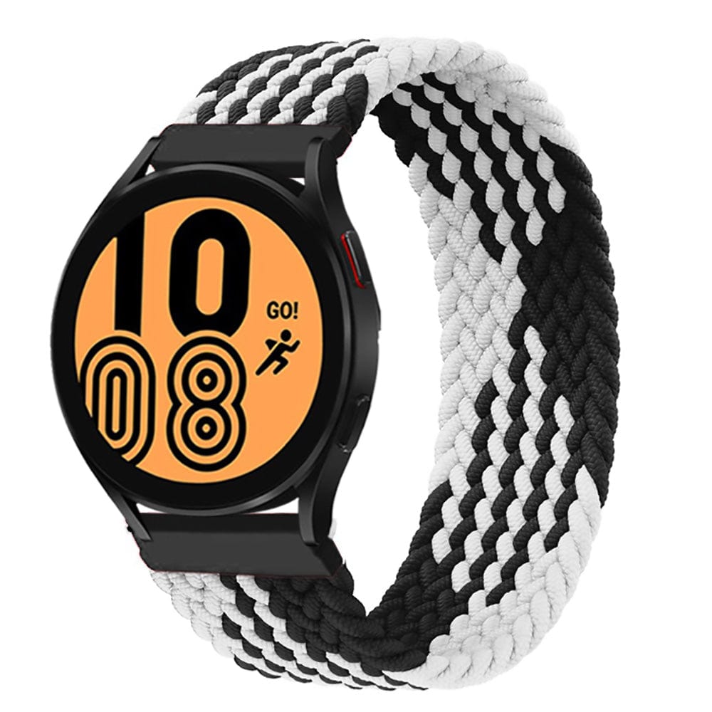 Braided Solo Loop Watch Band For Samsung Black White / 20mm / XXS