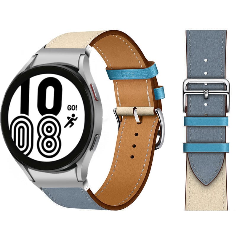 Leather Watch Band For Samsung Cream & Baby Blue / Galaxy Watch4 (40mm & 44mm)