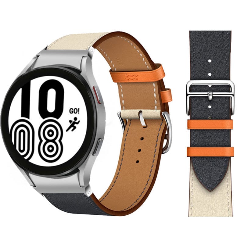 Leather Watch Band For Samsung Black & Cream / Galaxy Watch4 (40mm & 44mm)