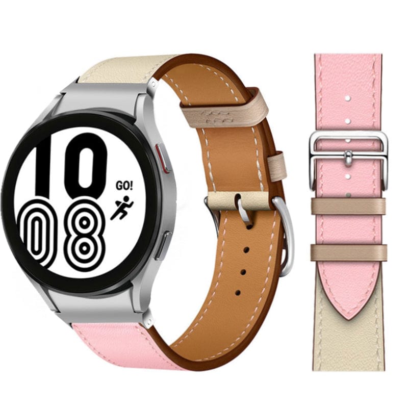 Leather Watch Band For Samsung Pink & Cream / Galaxy Watch4 (40mm & 44mm)