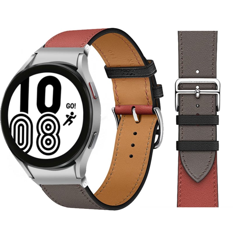Leather Watch Band For Samsung Red & Grey / Galaxy Watch4 (40mm & 44mm)