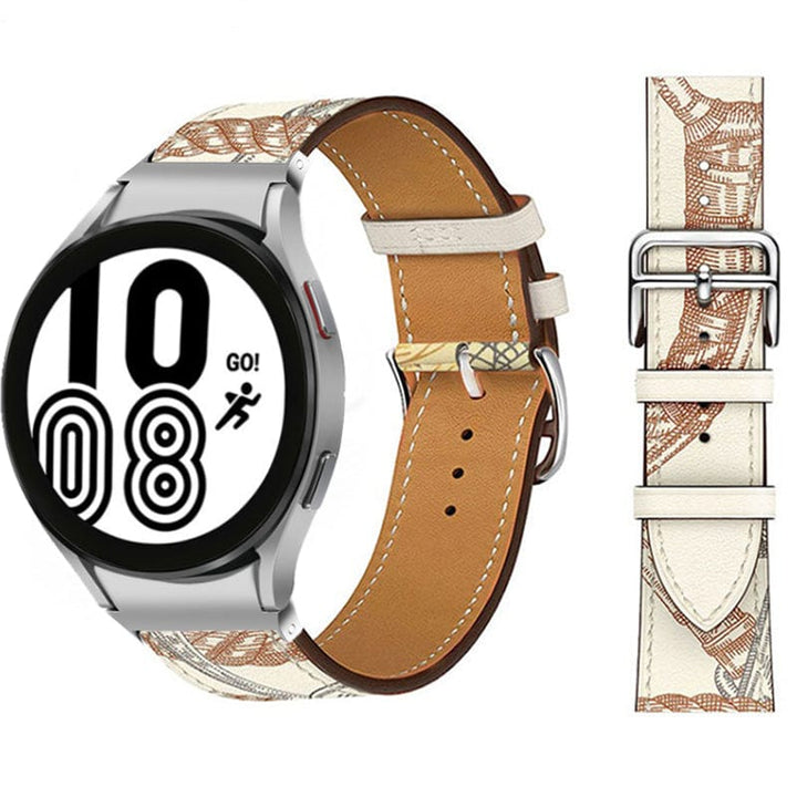 Leather Watch Band For Samsung Printed Cream / Galaxy Watch4 (40mm & 44mm)