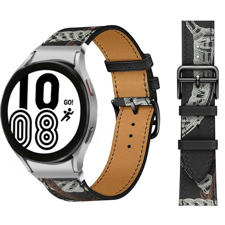 Leather Watch Band For Samsung Printed Black / Galaxy Watch4 (40mm & 44mm)