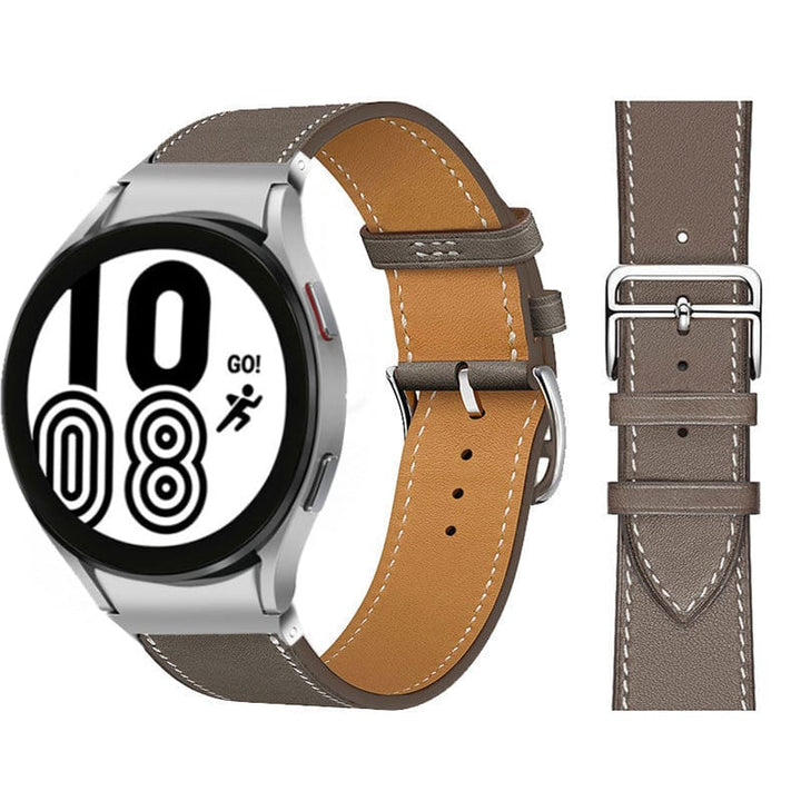 Leather Watch Band For Samsung Grey Brown / Galaxy Watch4 (40mm & 44mm)