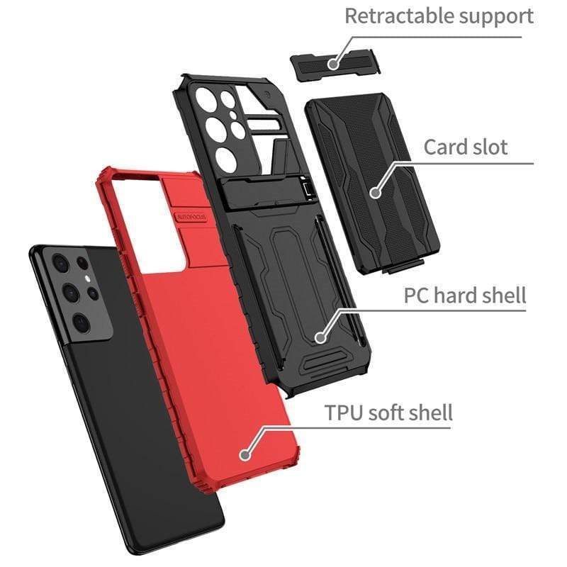 Shockproof Card Holder Case With Kickstand For Samsung Galaxy