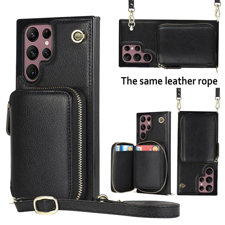 Leather Wallet Case With Lanyard For Samsung Note