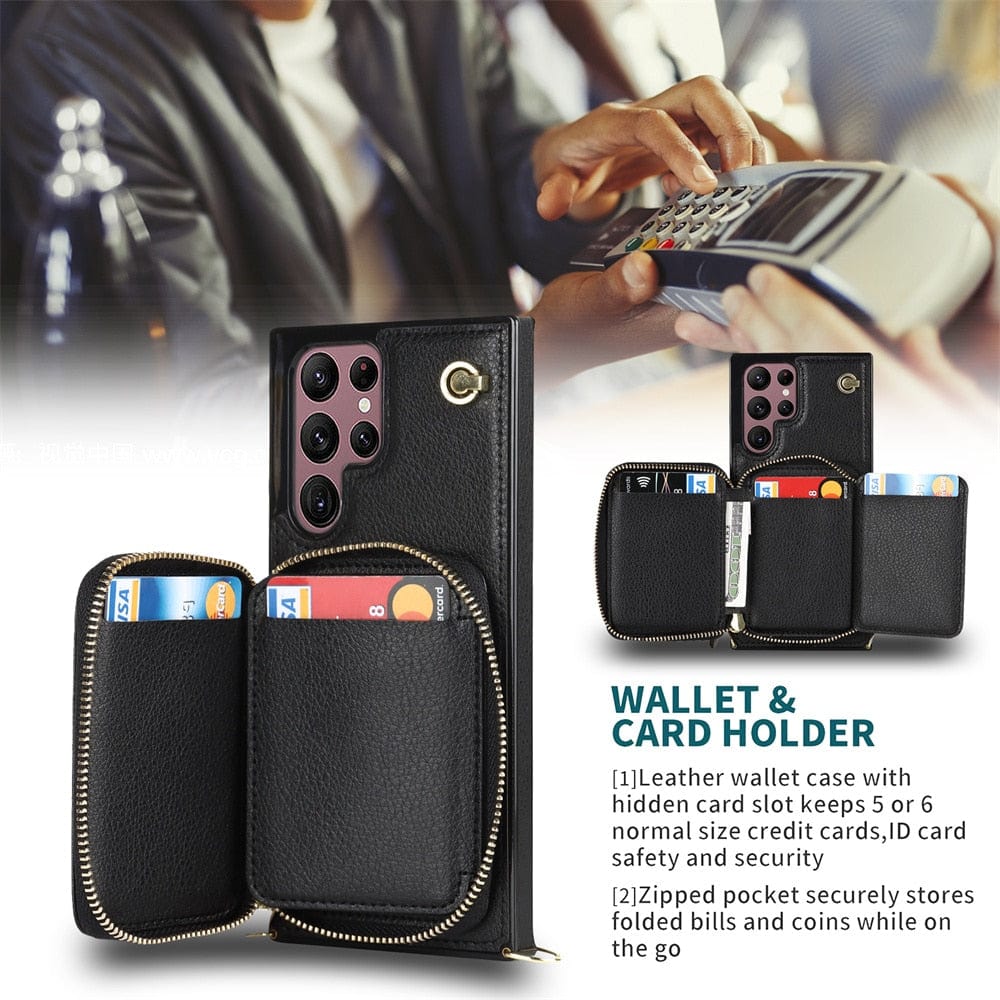 Leather Wallet Case With Lanyard For Samsung Note