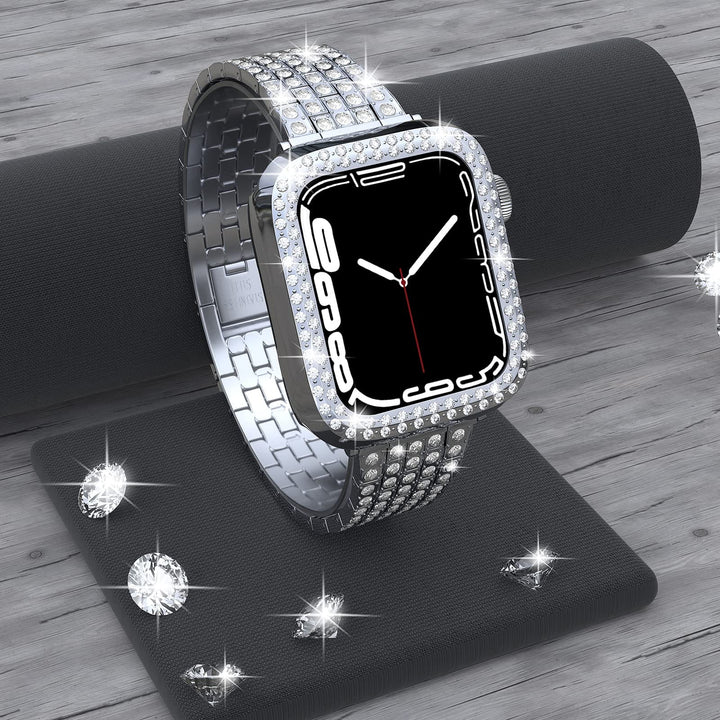 Rhinestone Stainless Steel Watch Band With Case