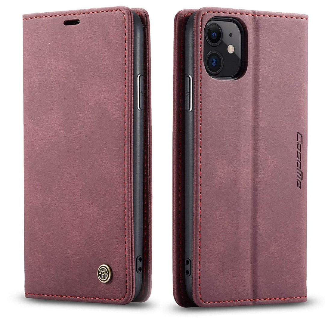 Leather Phone Wallet Case iPhone 14 / Wine Red