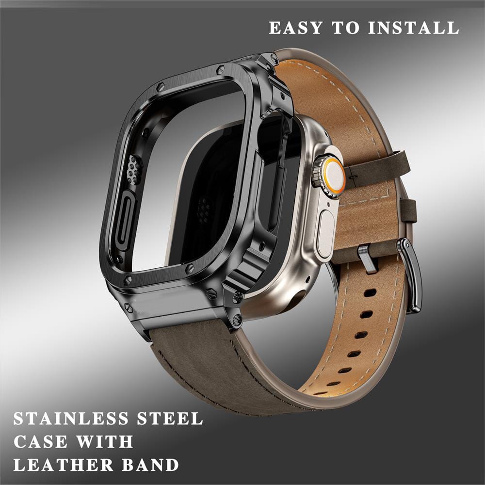 Leather Watch Band With Shockproof Case