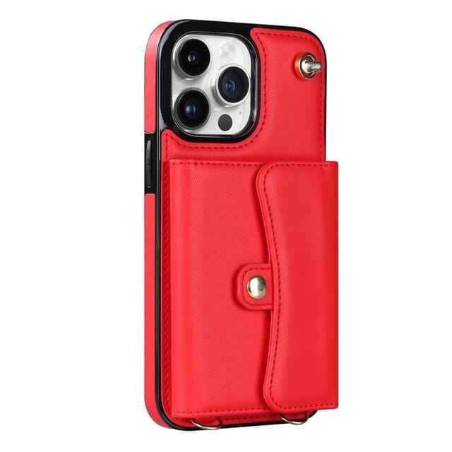 Cardholder Leather Phone Case With Lanyard iPhone 7 / Red