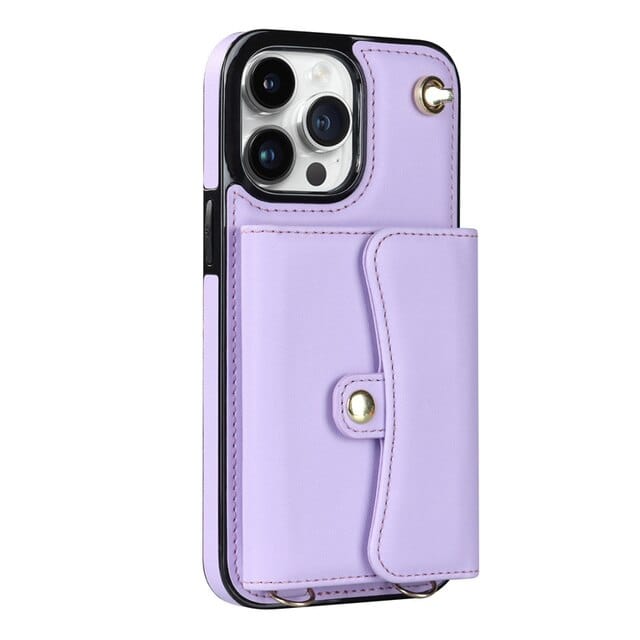 Cardholder Leather Phone Case With Lanyard iPhone 7 / Purple