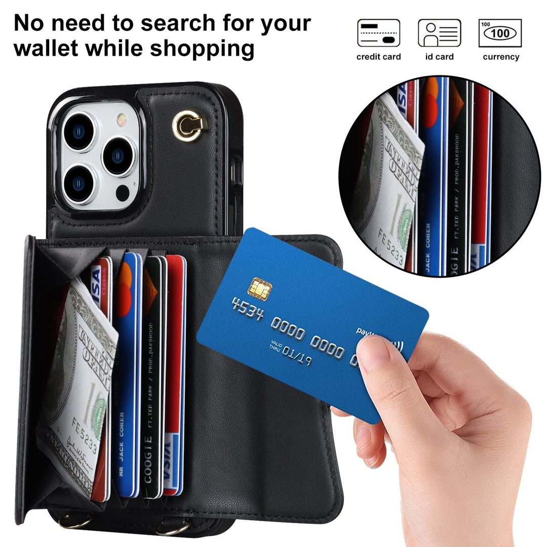 Cardholder Leather Phone Case With Lanyard