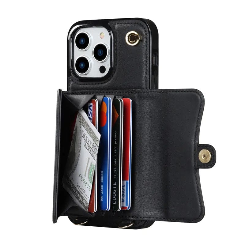 Cardholder Leather Phone Case With Lanyard