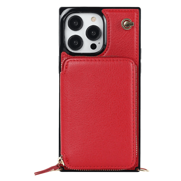 Leather Wallet Phone Case With Lanyard iPhone 13 Mini / Red
