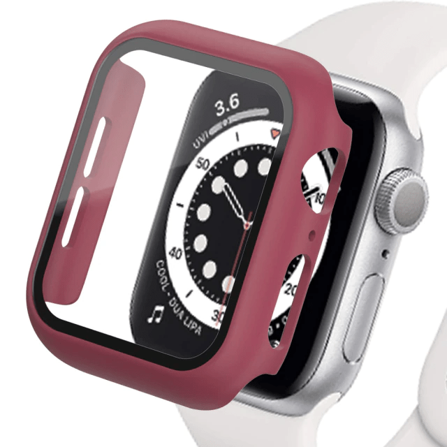 Tempered Glass Protective Watch Case Wine Red / 41mm (Series 7-8)