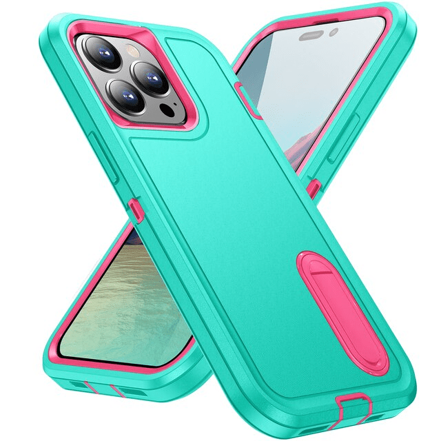 Shockproof Kickstand Phone Case iPhone 14 / Green & Pink