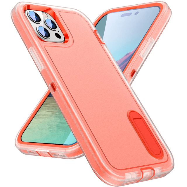 Shockproof Kickstand Phone Case iPhone 14 / Clear & Orange