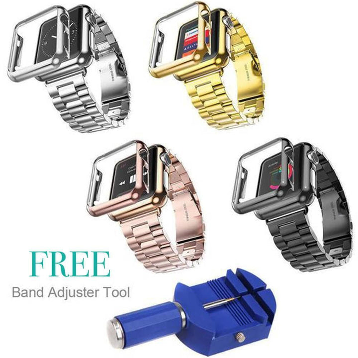 Stainless Steel Watch Band With Case + FREE Band Adjuster Tool